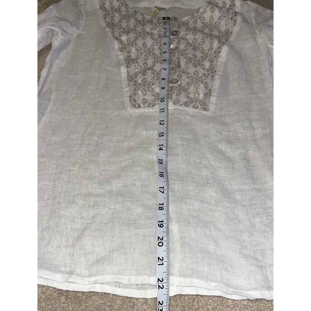 NWT Marilu` (Small) Linen Top Sheer Italy White Embroidered Slit Tunic Button - Picture 8 of 14